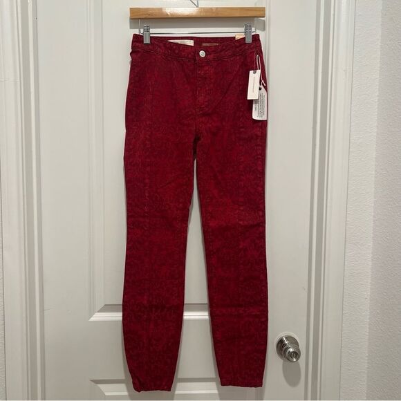 Anthropologie Pilcro Flocked High-Rise Red Denim Leggings Women's Sz. 26 NWT - Picture 3 of 16